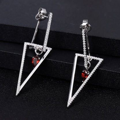 GEM'S BALLET Triangle 925 Sterling Silver Smart Chic Earrings Natural Red Garnet Gemstone Drop Earrings for Women Fine Jewelry