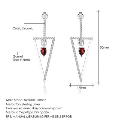 GEM'S BALLET Triangle 925 Sterling Silver Smart Chic Earrings Natural Red Garnet Gemstone Drop Earrings for Women Fine Jewelry