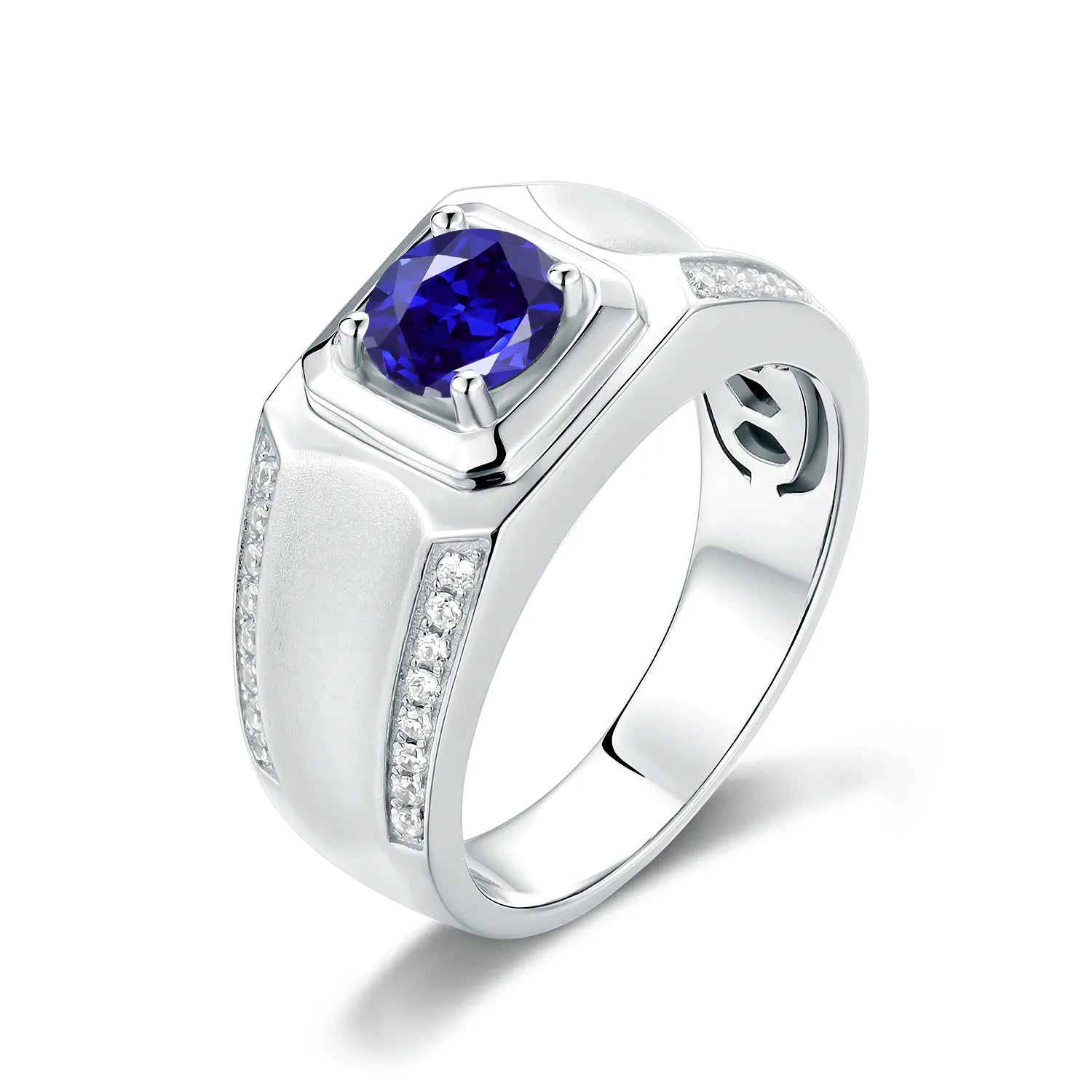 GEM'S BALLET High Quality Engagement Rings Mens 6.5mm Lab Grown Sapphire 926 Sterling Silver Wedding Ring for Men Gift 2024 NEW