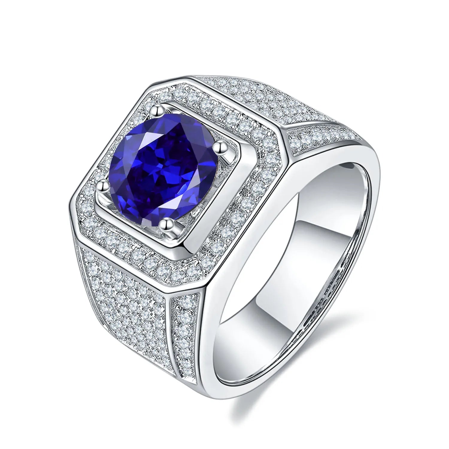 GEM'S BALLET High Quality Engagement Rings Mens 6.5mm Lab Grown Sapphire 926 Sterling Silver Wedding Ring for Men Gift 2024 NEW