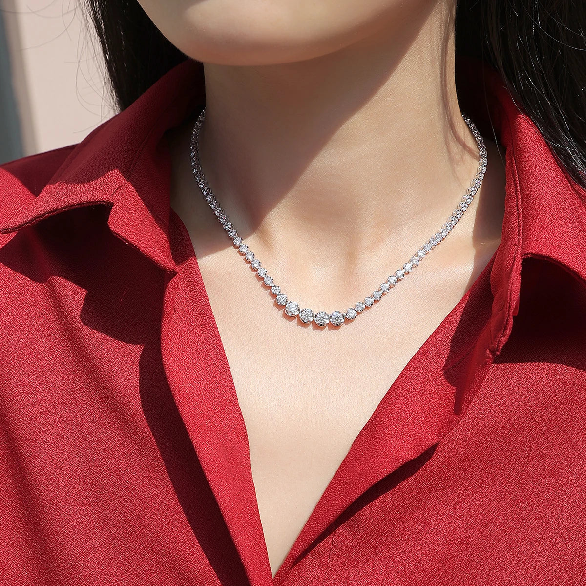 JIUZUAN 925 silver moissanite necklace 4mm casual fashion light luxury women's senior gift with certificate authentication