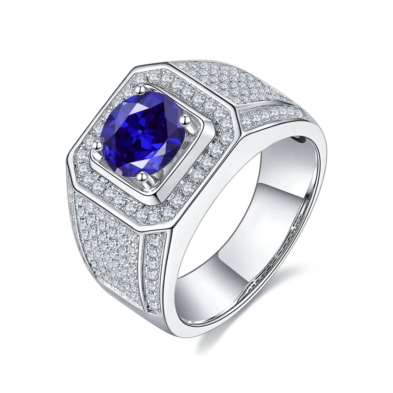 GEM'S BALLET High Quality Engagement Rings Mens 6.5mm Lab Grown Sapphire 926 Sterling Silver Wedding Ring for Men Gift 2024 NEW