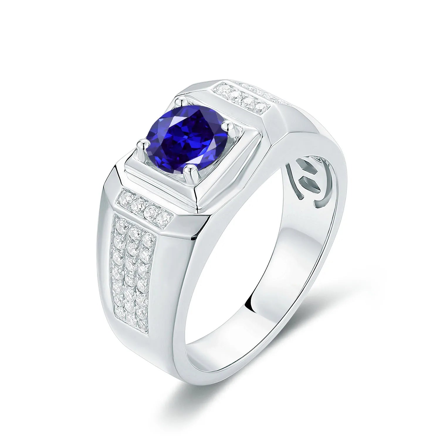 GEM'S BALLET High Quality Engagement Rings Mens 6.5mm Lab Grown Sapphire 926 Sterling Silver Wedding Ring for Men Gift 2024 NEW