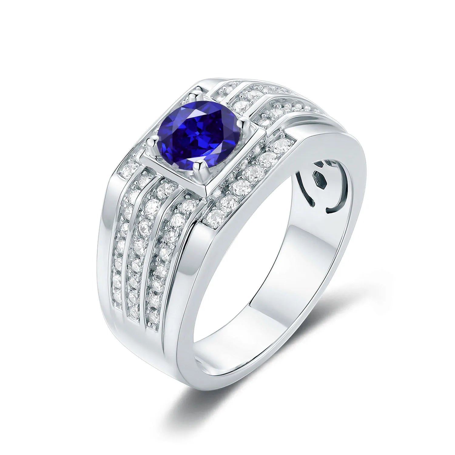 GEM'S BALLET High Quality Engagement Rings Mens 6.5mm Lab Grown Sapphire 926 Sterling Silver Wedding Ring for Men Gift 2024 NEW