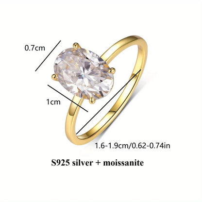 Classic S925 Sterling Silver 2.5CT Oval Moissanite Ring Fine Jewelry Plated with 18k Gold Suitable for Gift Giving Anniversary