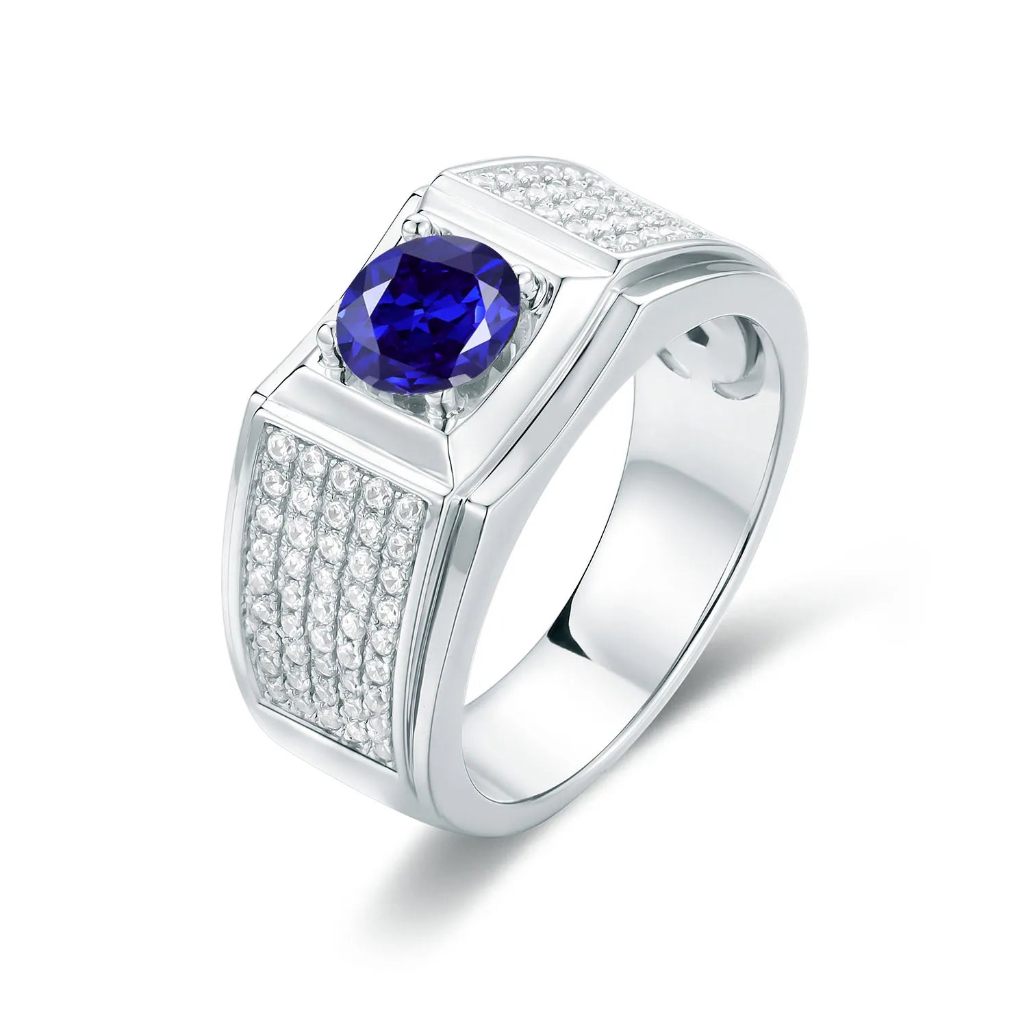 GEM'S BALLET High Quality Engagement Rings Mens 6.5mm Lab Grown Sapphire 926 Sterling Silver Wedding Ring for Men Gift 2024 NEW