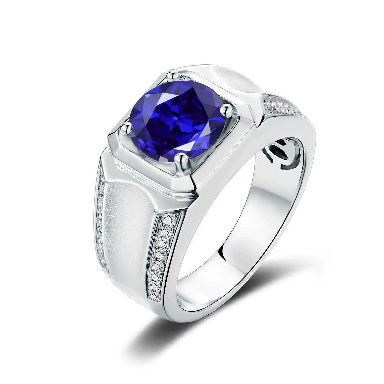 GEM'S BALLET High Quality Engagement Rings Mens 6.5mm Lab Grown Sapphire 926 Sterling Silver Wedding Ring for Men Gift 2024 NEW