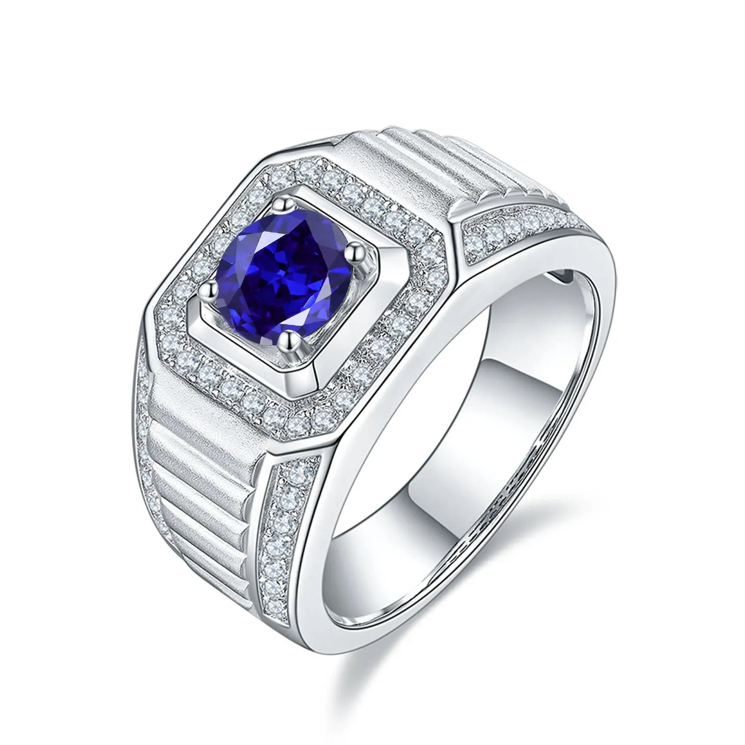 GEM'S BALLET High Quality Engagement Rings Mens 6.5mm Lab Grown Sapphire 926 Sterling Silver Wedding Ring for Men Gift 2024 NEW