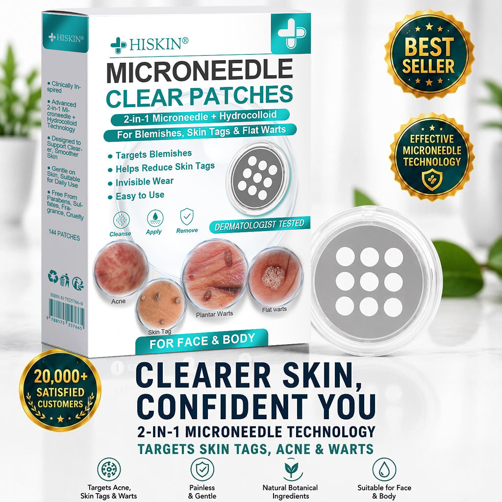 ✨Hiskin ® 2-in-1 Microneedle & Hydrocolloid Patch🍀 | Removes raised moles, acne, flat warts, and skin tags | Helps improve wrinkles, scars, and blemishes | Invisible patches for face and body