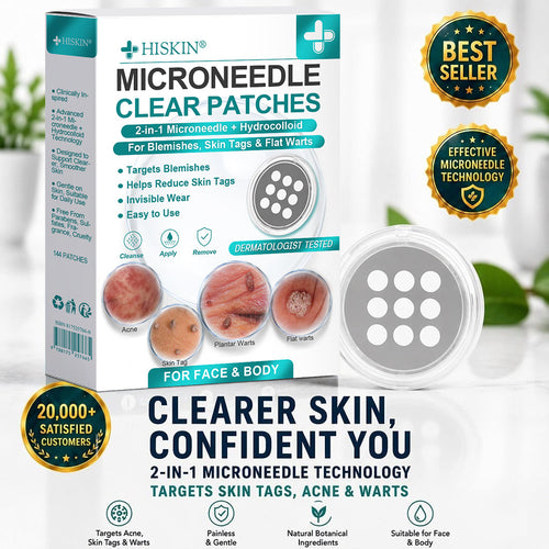 ✨Hiskin ® 2-in-1 Microneedle & Hydrocolloid Patch🍀 | Removes raised moles, acne, flat warts, and skin tags | Helps improve wrinkles, scars, and blemishes | Invisible patches for face and body